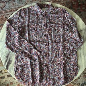 J. Crew Red and Blue Button Down Shirt with Floral Print
